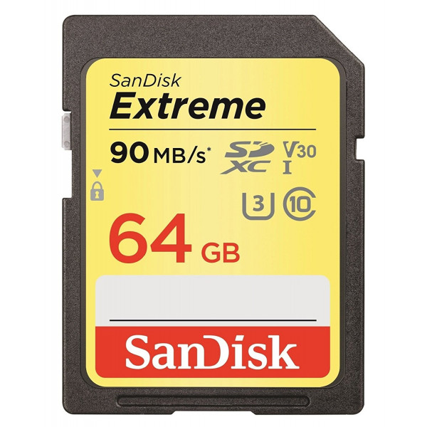 SanDisk Extreme 64GB SDXC Speicherkarte bis zu 90 MB/Sek., Class 10, U3, V30, FFP-31
